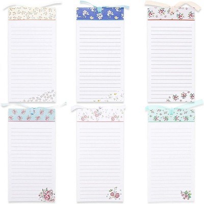 Juvale 6-Pack Magnetic Note Pads, Grocery List, To-Do & Shopping Notepad Memo for Fridge, Flower Designs, 60-Sheet per Pad, 4" x 8"