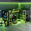 Twin Size Loft Bed, L-Shaped Gaming Bed Frame with RGB LED Lights, Dual Beds, USB Ports, TV Stand & Storage - ModernLuxe - 2 of 4