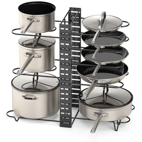 Pots and Pans Organizer Under Cabinet - 8-Tier Adjustable Pan Organizer  Rack for Cabinet - Heavy-Duty Pot & Pan Organizer - Perfect to Store Pots