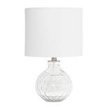 17.75" Contemporary Engraved Honeycomb Glass Table Desk Lamp with Fabric Shade Clear/White - Lalia Home