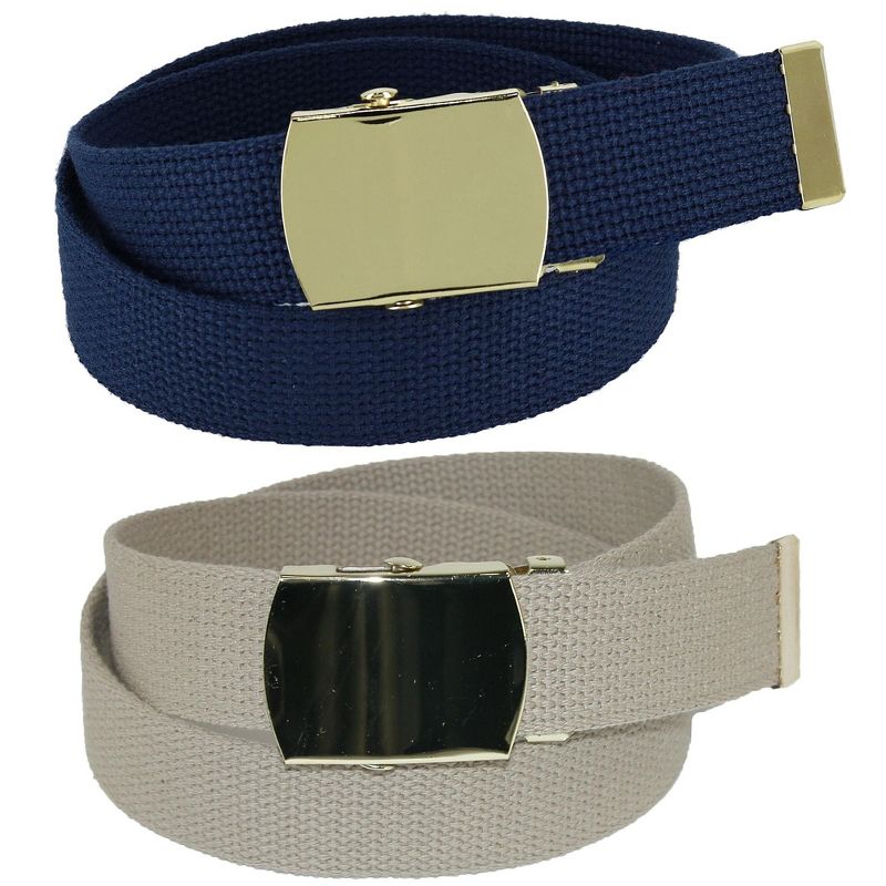 CTM Kid's Cotton Belt with Brass Military Buckle (Pack of 2 Colors), 1 of 4