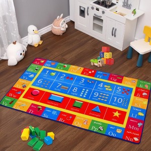 Kids Play Rug  ABC Carpet Ultra-Soft Non Slip Educational Rug Alphabet Numbers Shapes Circle Learning Playmat Floor Carpet  for Playroom - 1 of 4