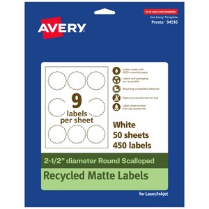 Avery Recycled Matte White Labels,  2-1/2" diameter Round Scalloped - 1 of 4