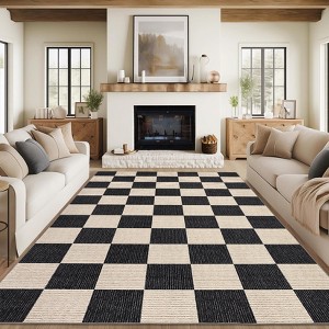 Area Rug Checkered Rug Neutral Bedroom Rug Washable Geometric Rugs for Living Room Classroom Office Stain Resistant Farmhouse Floor Cover - 1 of 4