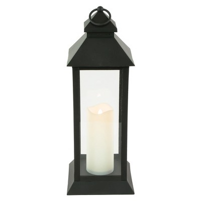 Northlight 15" LED Battery Operated Black Lantern with Flameless Candle