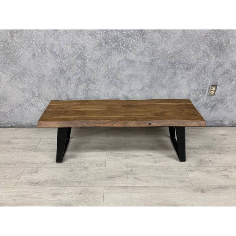 60&#34; Light Acacia Wood Live Edge Dining Table Light Brown/Black - Timbergirl, 4 of 7