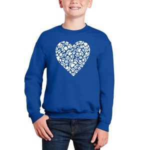 LA Pop Art Paw Prints Heart - Boy's Word Art Crewneck Sweatshirt - 1 of 3