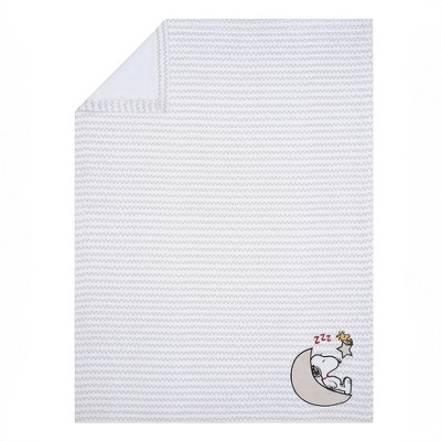 Soft White and Taupe Fleece Baby Blanket with Applique