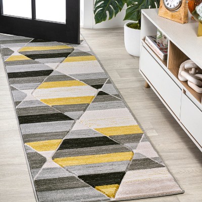 2'x8' Kehoe Retro Diamonds Geometric, Yellow/Gray/Cream - JONATHAN Y