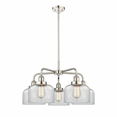 Bell - 5 Light Stem Hung Chandelier In Art Deco Style-14.75 Inches Tall and 26 Inches Wide