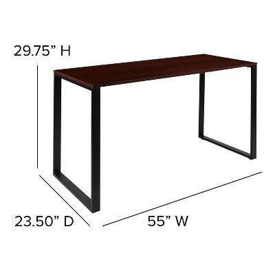 Mahogany and Black Steel Industrial Office Desk with Laminate Top