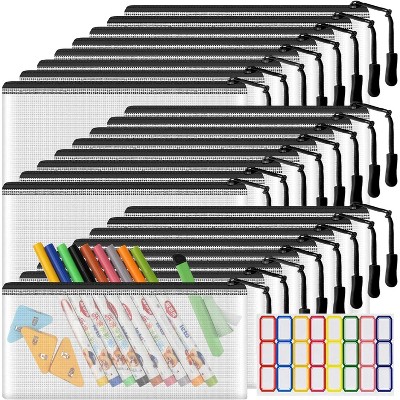 Fmeida 24 Pack Mesh Zipper Pouch Bags Small, Zipper Pencil Pouches, 9.2 x 4.7 in Clear Pencil Pouch Bulk, Pencil Bags with Zipper
