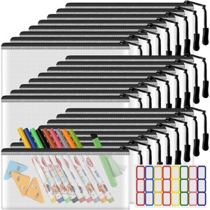 Fmeida 24 Pack Mesh Zipper Pouch Bags Small, Zipper Pencil Pouches, 9.2 x 4.7 in Clear Pencil Pouch Bulk, Pencil Bags with Zipper - 1 of 4