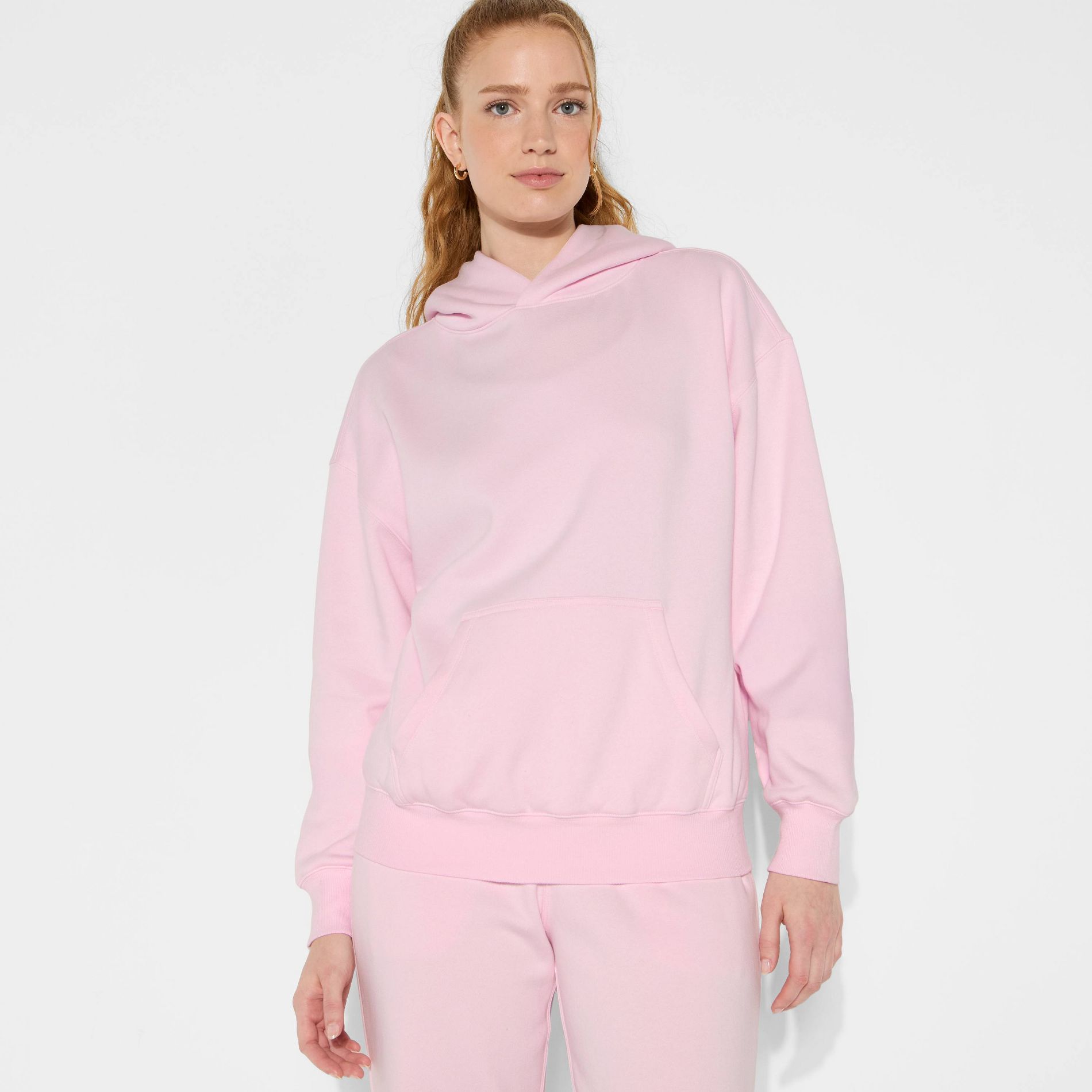 Women's Oversized Bubble Hem Hooded Sweatshirt - Wild Fable™ Light Pink L