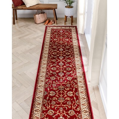 Sarouk Red Floral Oriental Runner Rug with Jute Backing
