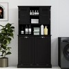 TIRAMISUBEST Two-Compartment Tilt-Out Dirty Laundry Basket Tall Bathroom Cabinet with 2 Adjustable Shelves-Black Sideboard Buffet Cabinet - - 2 of 4