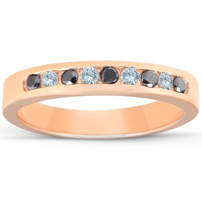 Pompeii3 1/4ct Black & White Diamond Ring 14K Rose Gold Womens Wedding Stackable Band