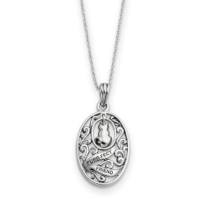 Black Bow Jewelry Rhodium Plated Sterling Silver Animal Friends, Oval Cat Necklace - 1 of 4