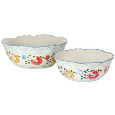 Gibson Elite Anaya 2 Piece Stoneware Hand Painted Bowl Set