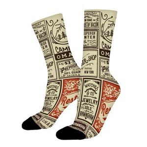 Old Advertisement Designs Women Printed Crew Socks Funny Funky Socks Soft Polyester Novelty Gifts for Artists Men - 1 of 1