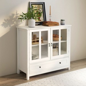 Okak 2 Glass Doors Kitchen Cabinet with Unique Bell Handle Sideboard Cabinet with 2 Shelves and Drawer - 1 of 4