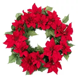 24in Christmas Poinsettia Pre-Lit LED Artificial Wreath