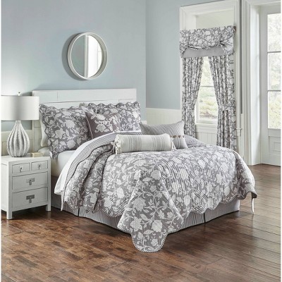 Waverly Twin 3pc Stencil Vine Reversible Quilt Set Charcoal