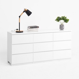 Gulches 63" White 9-Drawer Cabinet - Handleless Wide Modern Chest of Drawers, Wood Storage Dresser - 1 of 4