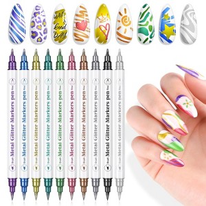 SAVILAND 10 Color Nail Art Pens Set, Double Ended Quick Dry Metallic Markers with Liner & Dotting Tools - DIY Manicure Kit. - 1 of 4