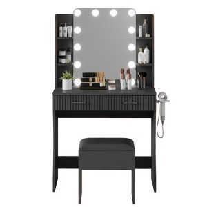 Makeup Vanity Desk with Mirror and 12 LED Lights, White Vanity Table with Power Outlet - 1 of 4