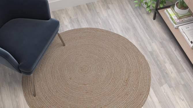 Emma and Oliver Round Braided Design Natural Jute and Polyester Blend Indoor Area Rug - 4 Foot, 2 of 8, play video