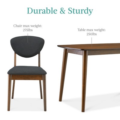 5-Piece Charcoal Walnut Mid-Century Modern Dining Set with Padded Chairs