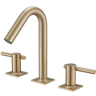 BWE 8 in. Widespread Double Handle High-Arc Bathroom Faucet Water-Saving With Drain Kit