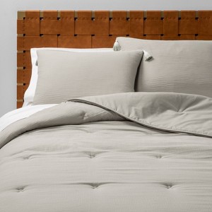 Twin/Twin XL Solid Cotton Gauze Tasseled Comforter Set Gray - Opalhouse