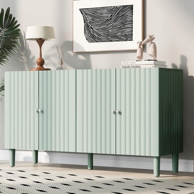 58.1"W Elegant Sideboard with Adjustable Shelves and Sleek Metal Handles, 4-Door Storage Cabinet with Wavy Pattern Doors - ModernLuxe