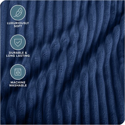 Dark Blue Ribbed Microplush Fleece Throw Blanket