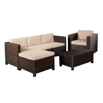 Puerta 6pc Wicker Seating Set - Dark Brown/Beige - Christopher Knight Home