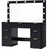 AMERLIFE Makeup Vanity Desk with Mirror & LED Lights, Drawers, Tempered Glass Top, Charging Station, Modern Bedroom Dressing Table - 2 of 4