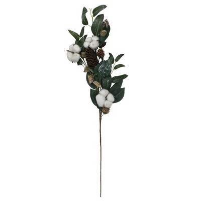 Northlight 27.5" White Cotton Flowers and Foliage Artificial Twig Pick