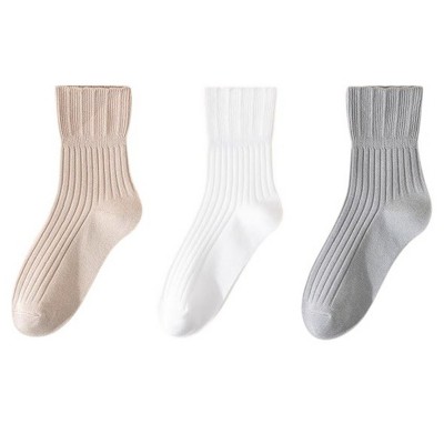 Anna-Kaci Women's Ribbed Crew Socks with Elasticized Top Cuff for Swollen Feet Non-Binding Comfortable Fit 3-Pack