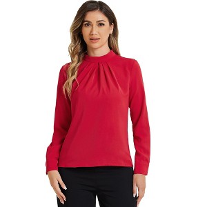 Allegra K Women's Business Casual Stand Collar Chiffon Long Sleeve Blouse - 1 of 4