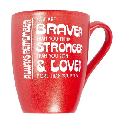 Elanze Designs Inspirational Quote Coffee Cup Mug 10 Ounce Ceramic With Shimmery Metallic Finish Braver Than You Think Crimson Red