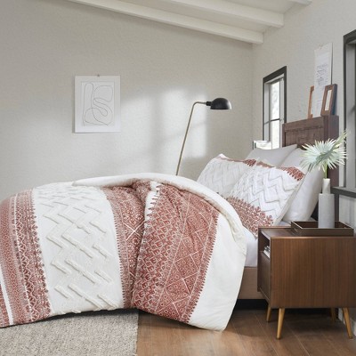 Mila Full/Queen Cotton Duvet Cover Set with Chenille Tufting
