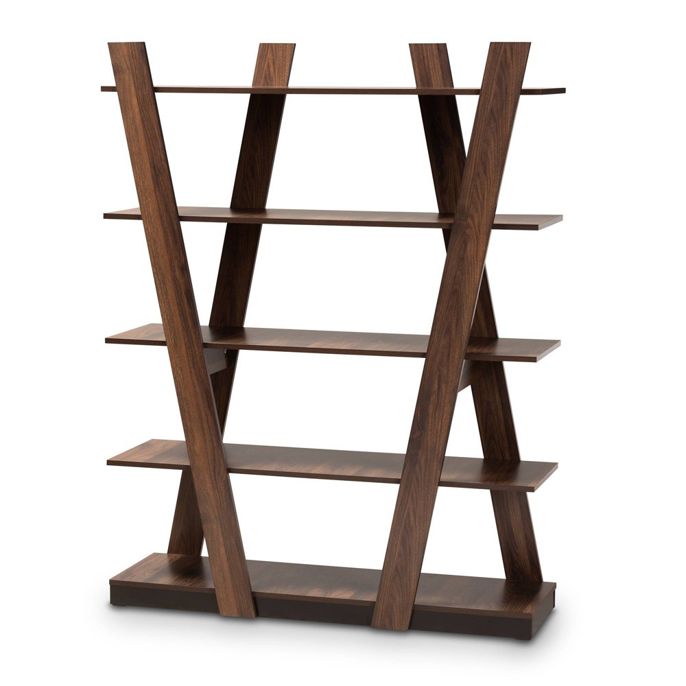 Photos - Wall Shelf 61" 5 Tier Michio Wood Geometric Display Shelf Walnut - Baxton Studio