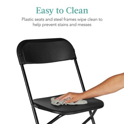 Set of 4 Black Plastic Folding Chairs with Steel Frame