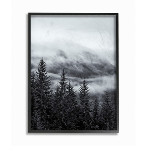 Stupell Industries Snowy Mountain Pine Photograph Black Framed Giclee ...