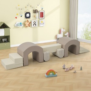 Whisen 7-Piece Kids Tongue-Shaped Soft Foam Crawling and Climbing Toy Set & Soft Play Equipment, Suitable as a Gift, Indoor or Outdoor Use - Brown - 1 of 4