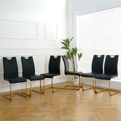 Grungis Faux Leather Armless Kitchen Chair Set of 6,Upholstered Dining Chairs with Silver Chrome Metal Legs for Dining Room,Kitchen