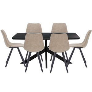 LeisureMod Ravenna 7-Piece Dining Set, 1 X-Shape Base Table 6 Dining Chairs - 1 of 4