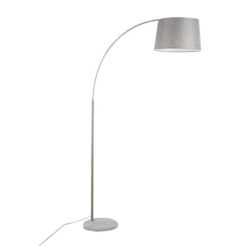 LumiSource March Contemporary Floor Lamp in White Marble and Nickel with Gray Linen Shade, 1 of 11
